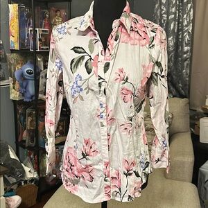 Seventh Avenue New York & Co. Floral Pink and White Women's Top